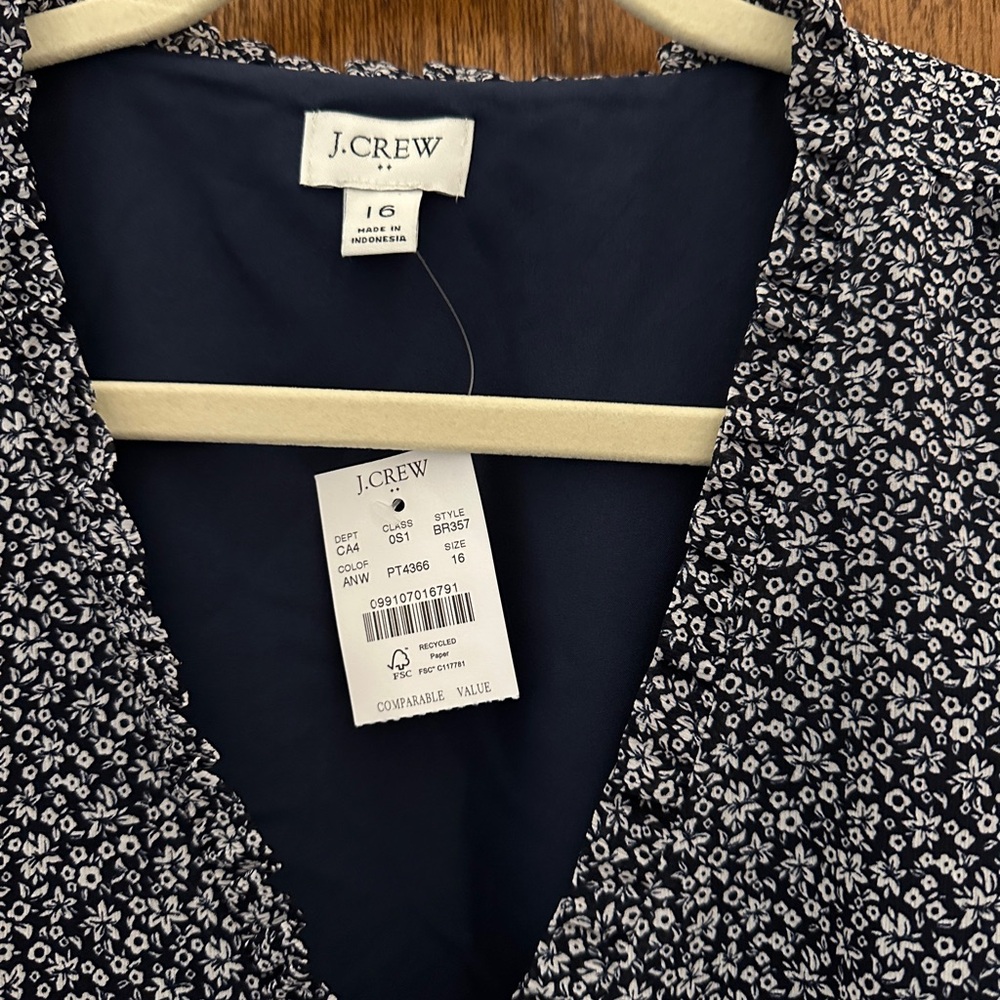 NWT J Crew 16 Floral Sleeveless Dress with ruffles- fully lined! Navy and white - Picture 2 of 7